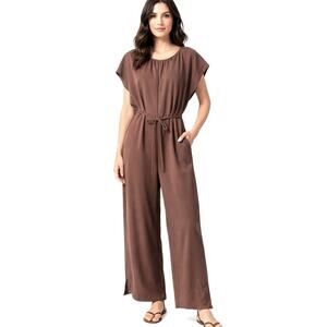 Prologue Brownie Jumpsuit Womens Medium Light Brown Wide Leg Belted Party Romper
